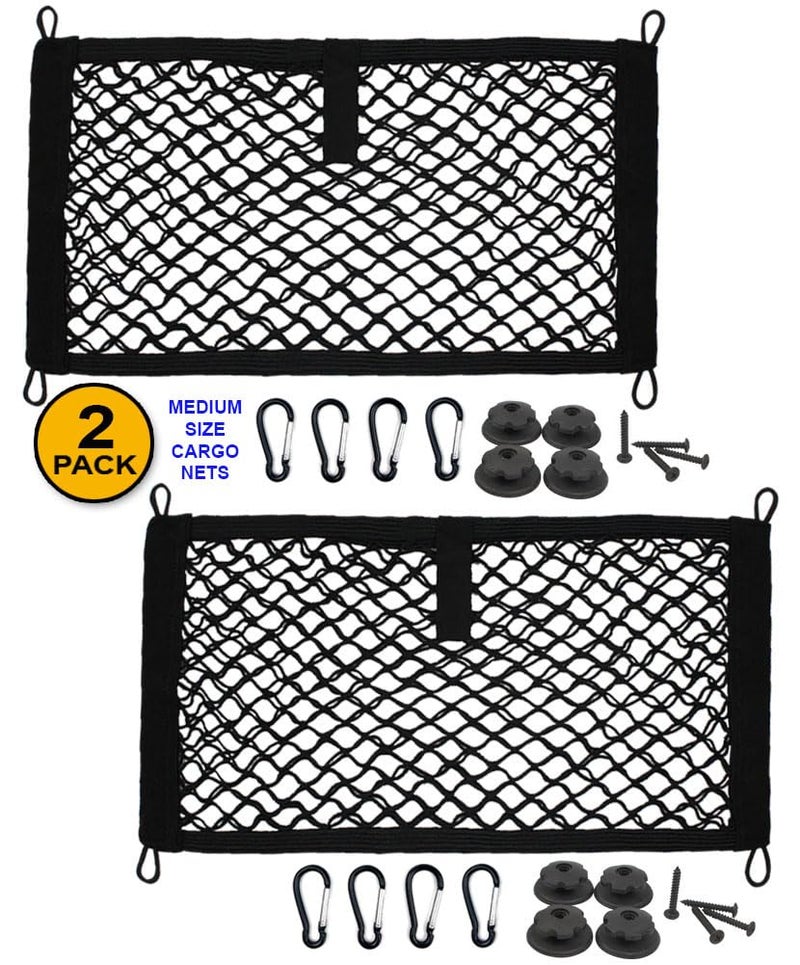 JAVOedge [2 Pack] JAVOedge Medium Cargo Net for Car, SUV, Truck, RV, Boat â€“ Elastic Storage Mesh Organizer with Builtâ€‘in Hooks, 8 Screws & 8 Carabiners â€“ Heavyâ€‘Duty Trunk Cargo Net & Vehicle Storage Bag - Image 2